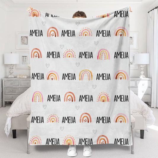 Personalisierte Babydecke im Retro-Regenbogen-Stil mit individuellem Namen