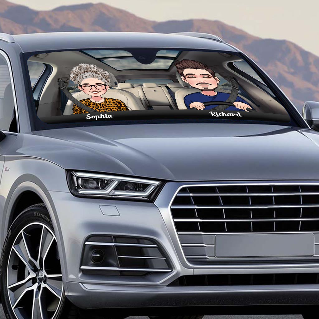 Adventure Awaits - Husband And Wife gift for wife, husband, girlfriend, boyfriend, mom, dad - Personalized Car Sunshade