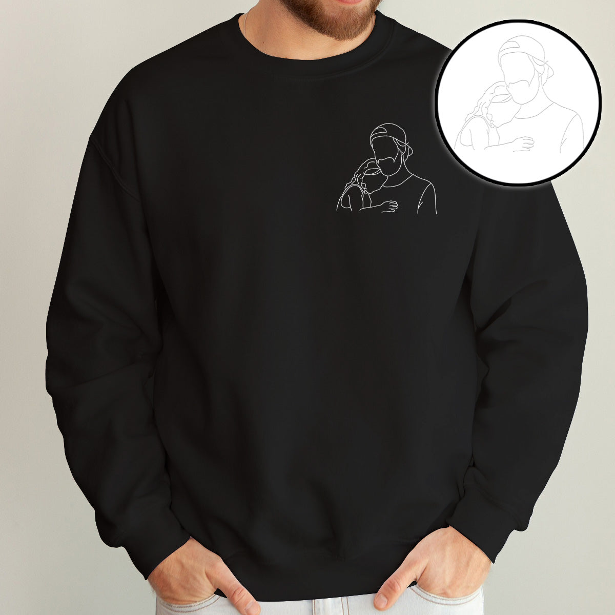 Custom Line Art - Personalized Step Dad Embroidered Sweater