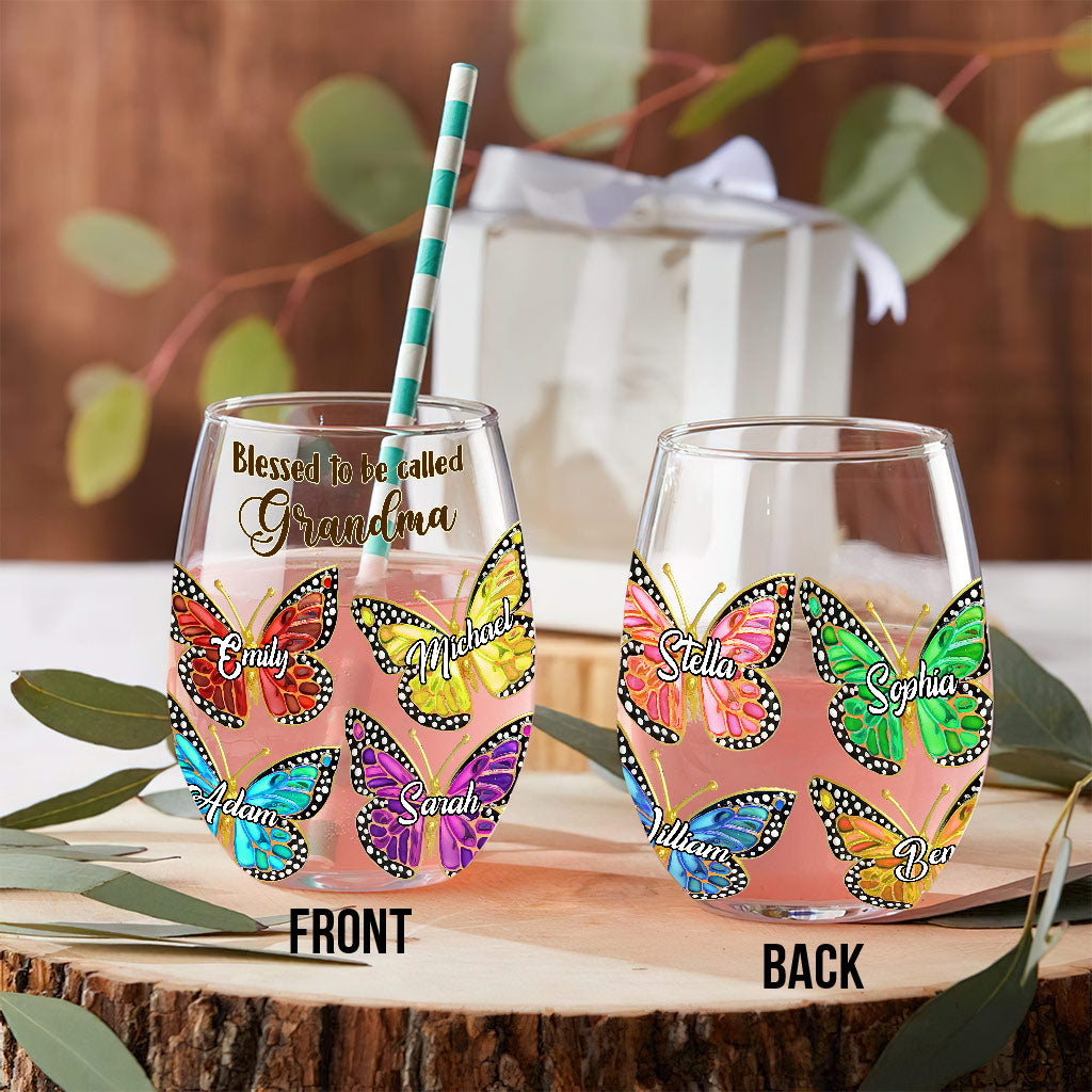 Grandma - Personalized Grandma All Over Wine Glass