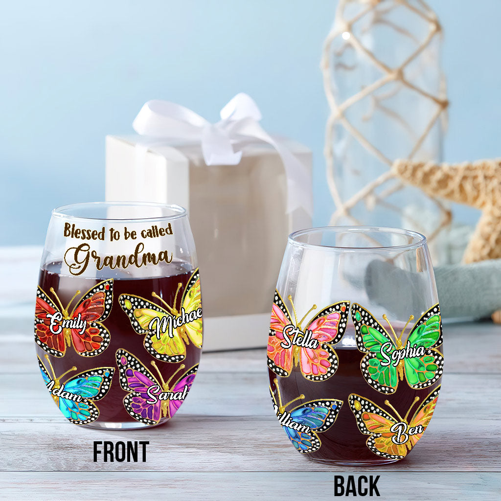 Grandma - Personalized Grandma All Over Wine Glass