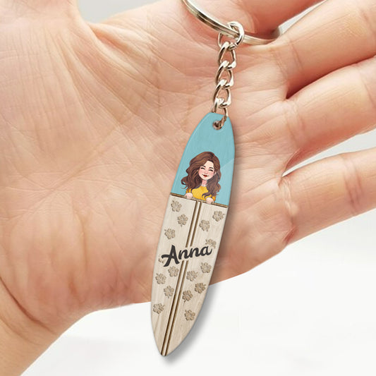 Love Surfing - Personalized Surfing Keychain (Printed On Both Sides)