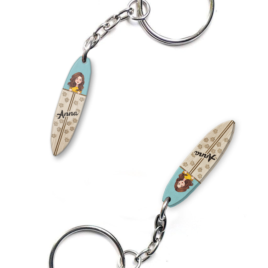 Love Surfing - Personalized Surfing Keychain (Printed On Both Sides)