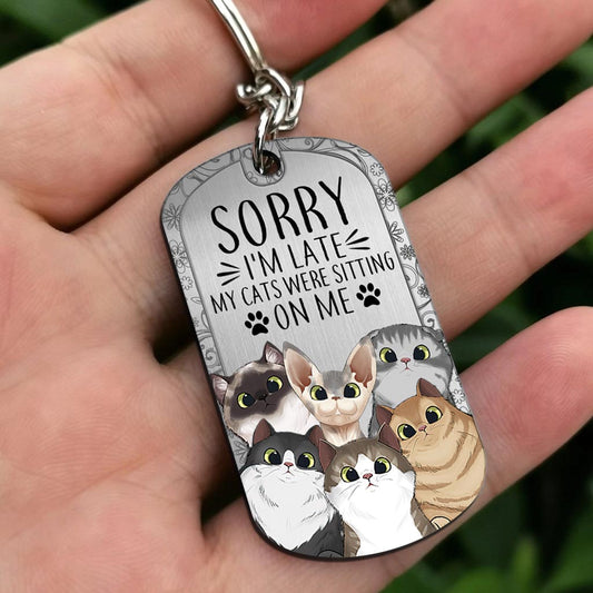 Sorry I'm Late - Personalized Cat Stainless Steel Keychain