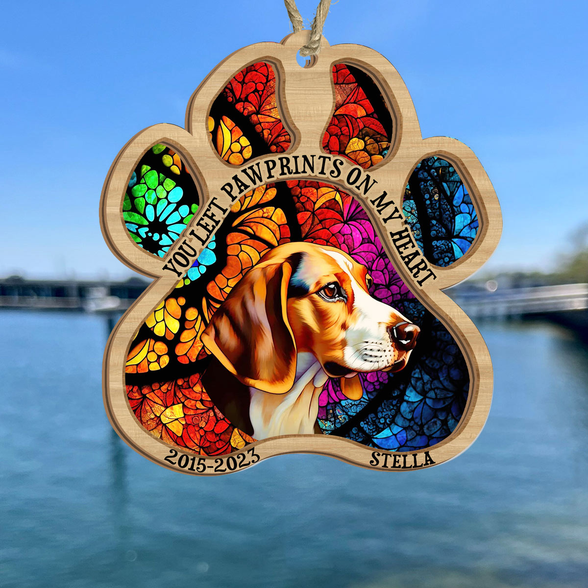 Du hast Pfotenabdrücke in meinem Herzen hinterlassen – Geschenk für Hundebesitzer und Katzenliebhaber – Personalisierter Sonnenfänger
