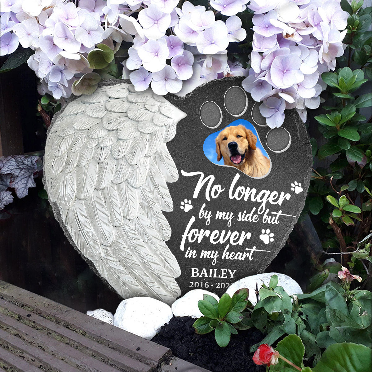 Your Wings Were Ready - Personalized Dog Heart Shaped Stone