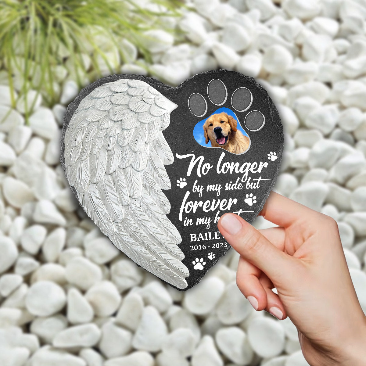 Your Wings Were Ready - Personalized Dog Heart Shaped Stone