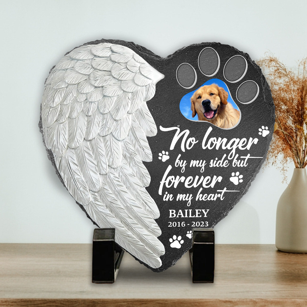 Your Wings Were Ready - Personalized Dog Heart Shaped Stone