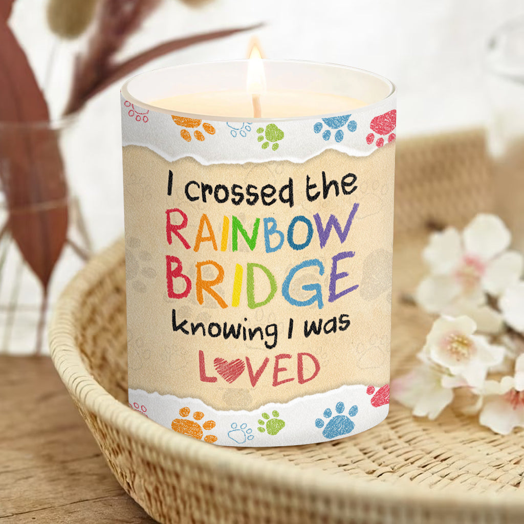 I Crossed The Rainbow - Dog gift for who lose cat, who lose dog - Personalized Candle With Wooden Lid
