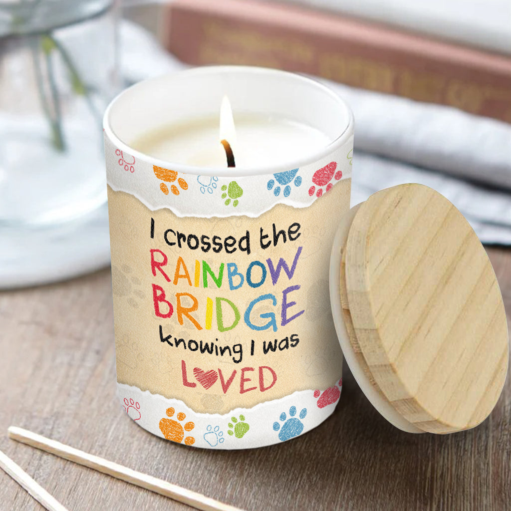 I Crossed The Rainbow - Dog gift for who lose cat, who lose dog - Personalized Candle With Wooden Lid