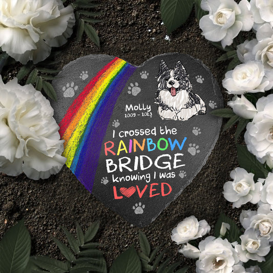 I Crossed The Rainbow - Dog gift for who lose dog, who lose cat - Personalized Heart Shaped Stone