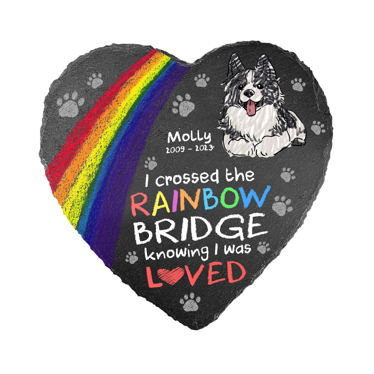 J'ai traversé l'arc-en-ciel - Cadeau pour les personnes qui ont perdu leur chien ou leur chat - Pierre personnalisée en forme de cœur