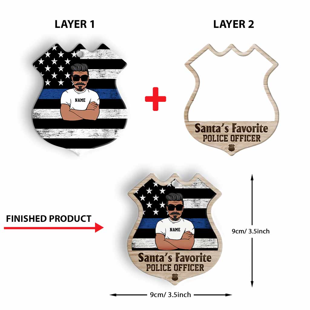 Santa's Favorite Police Officer - Personalized Christmas Layered Wood Ornament