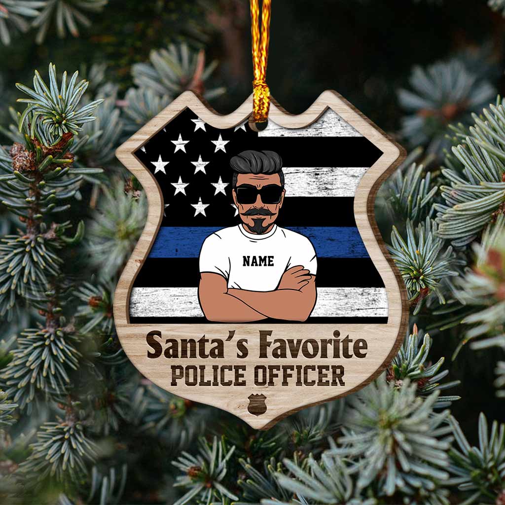 Santa's Favorite Police Officer - Personalized Christmas Layered Wood Ornament