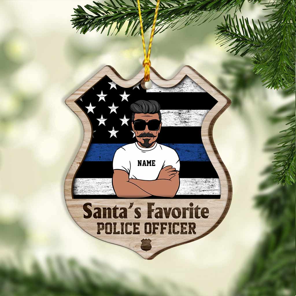 Santa's Favorite Police Officer - Personalized Christmas Layered Wood Ornament
