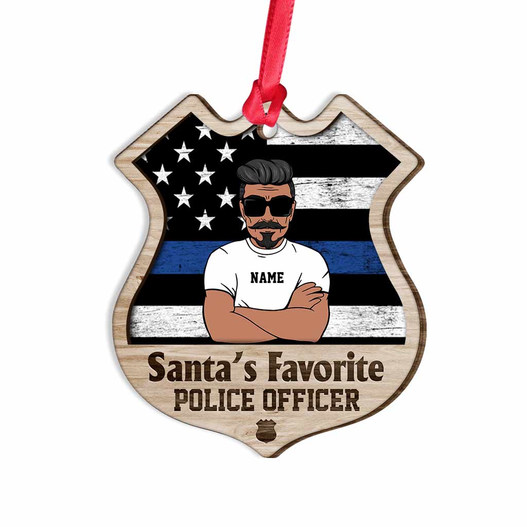 Santa's Favorite Police Officer - Personalized Christmas Layered Wood Ornament