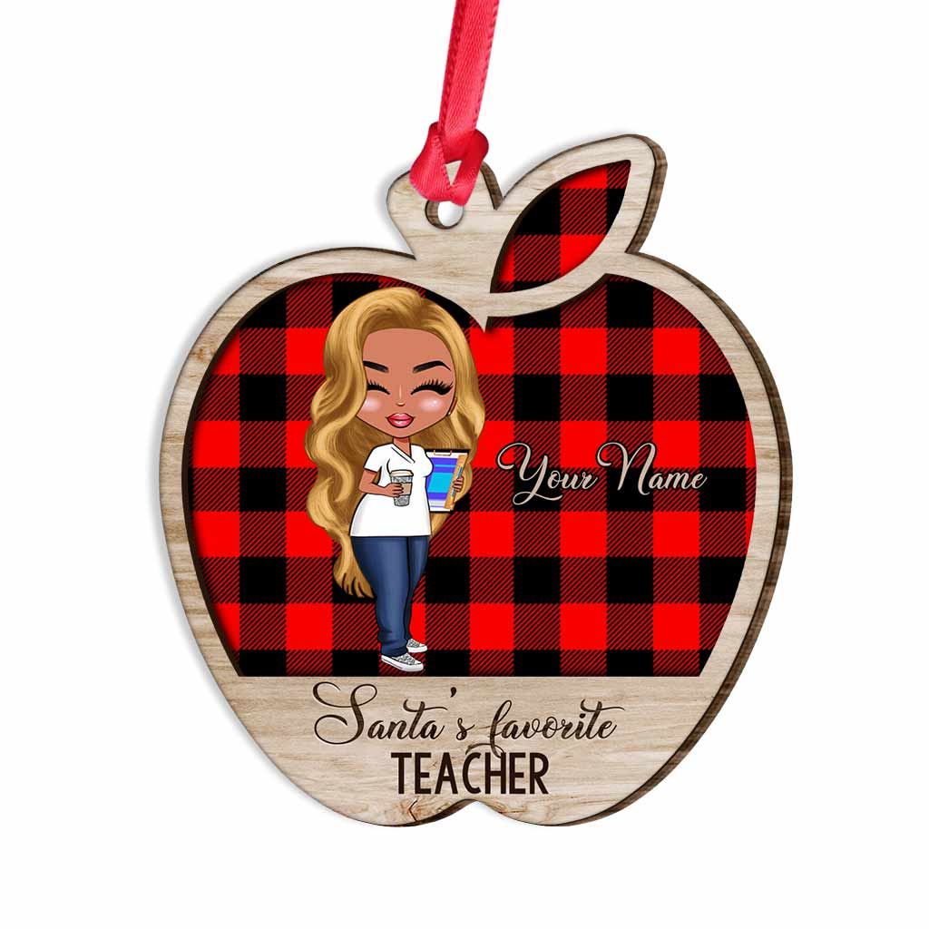 Santa's Favorite Teacher - Personalized Christmas Layered Wood Ornament