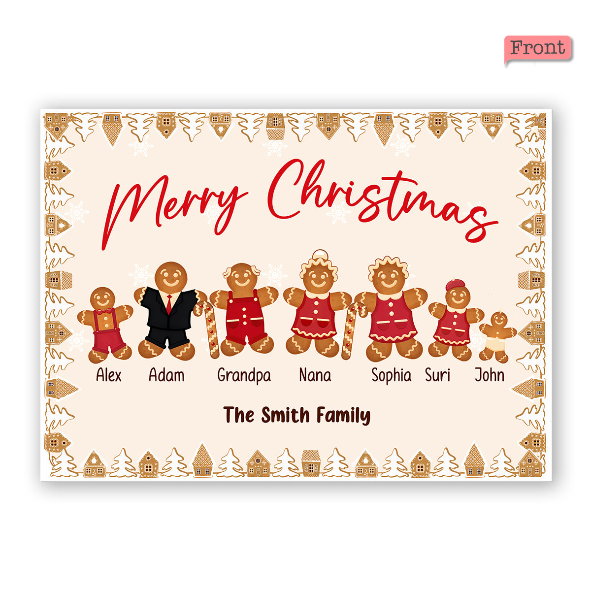 Merry Christmas Gingerbread Family - Personalized Family Greeting Card