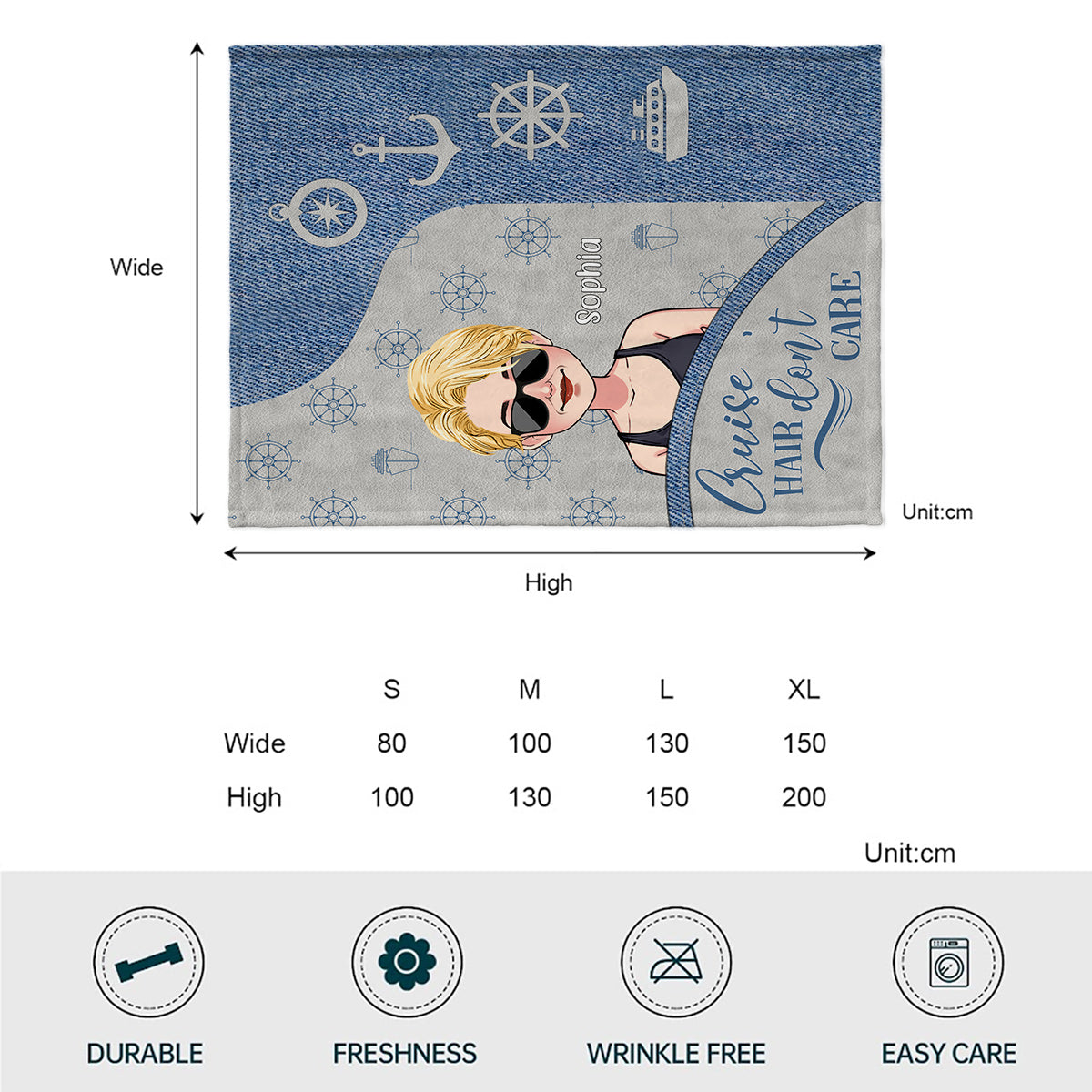 Couverture de croisière personnalisée « Cheveux de croisière, on s'en fiche »