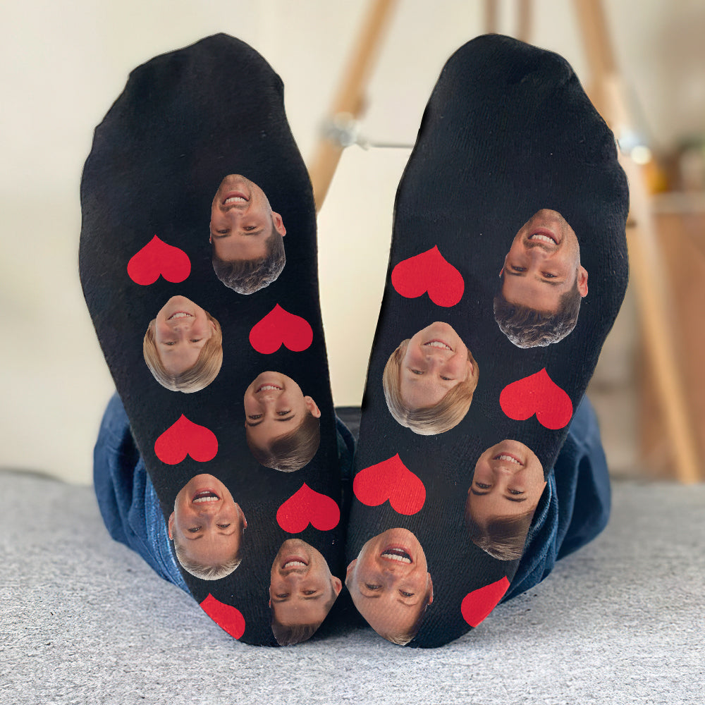 Custom Face Heart Pattern - Personalized Family Socks