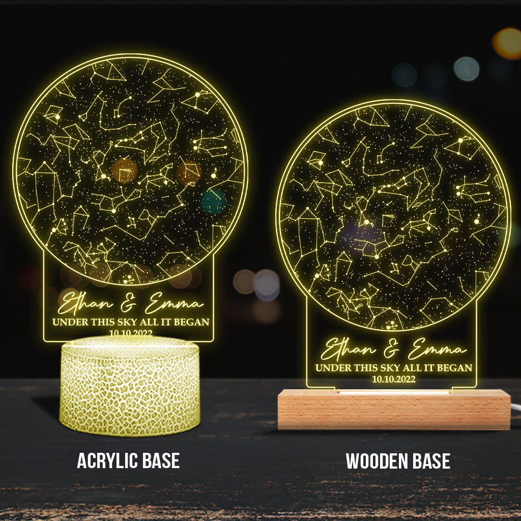 Under This Sky All It Began - Personalized Husband And Wife Shaped Plaque Light Base