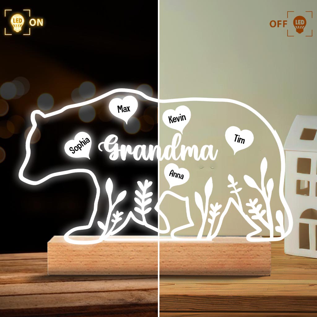 Mama Bear - Gift for mom, dad, grandma, grandpa - Personalized Shaped Plaque Light Base