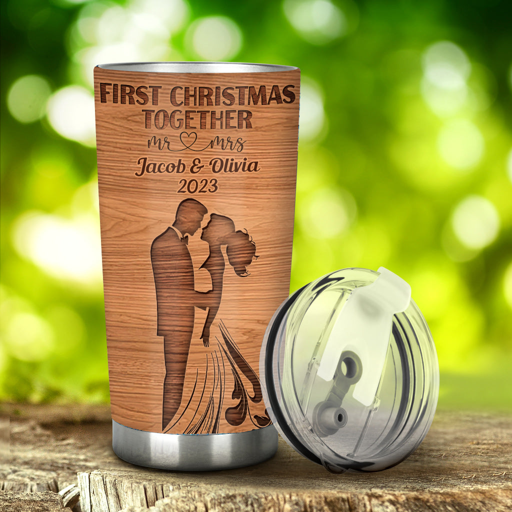 First Christmas Together As Mr & Mrs - Personalized Husband And Wife Tumbler