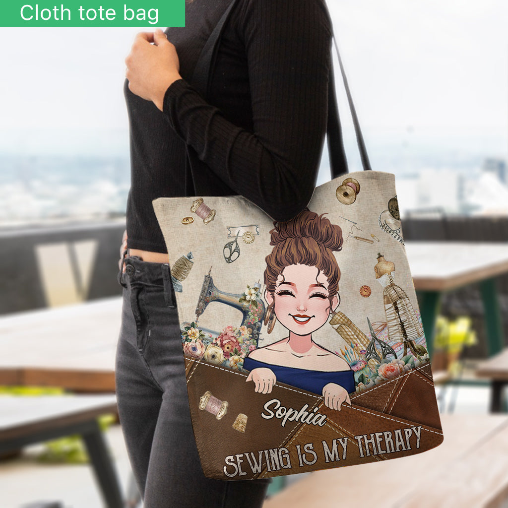 Sewing Is My Therapy - Personalized Sewing Tote Bag