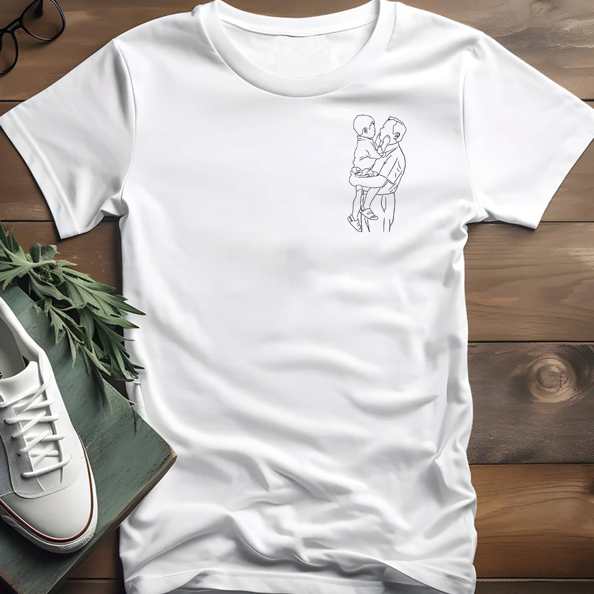 Custom Line Art - Personalized Grandpa Embroidered T-shirt