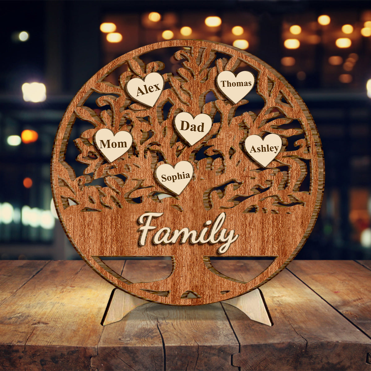 Familie ist für immer – Personalisiertes zweilagiges Holzschild „Familie“ / Holzplakette