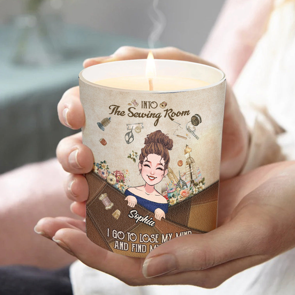 And Into The Sewing Room I Go - Personalized Sewing Candle With Wooden Lid