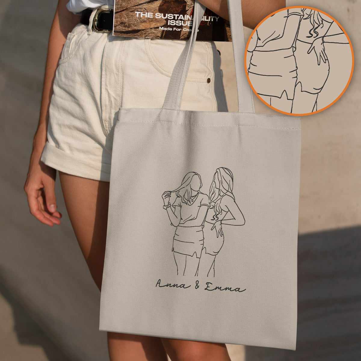 Sac fourre-tout brodé personnalisé avec photo au trait - Sac fourre-tout brodé personnalisé pour tante