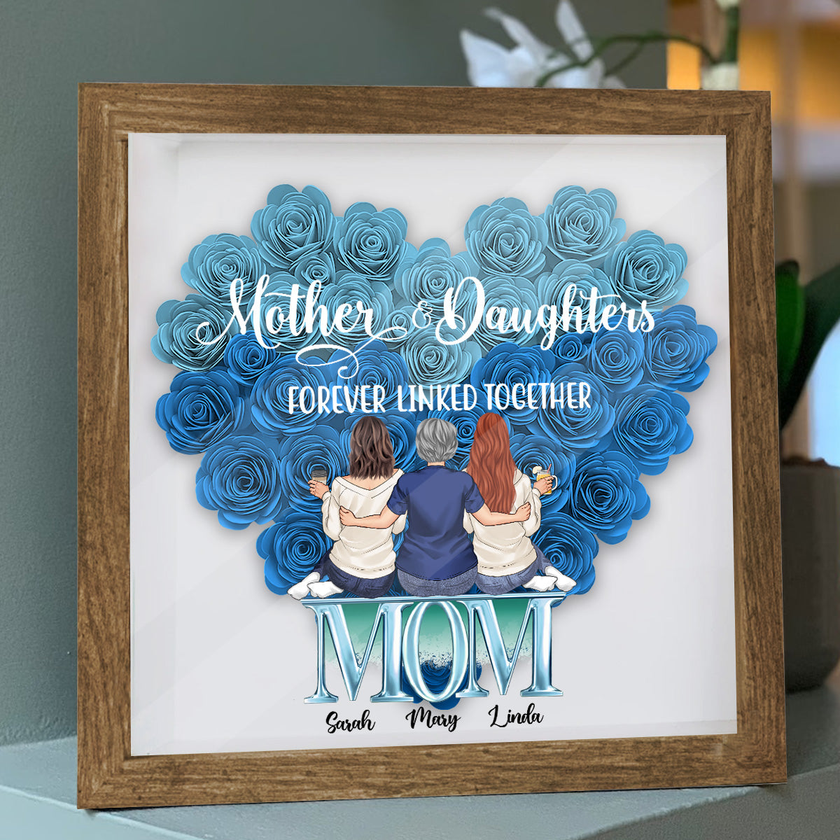 Mother And Daughters - Personalized Mother Flower Shadow Box