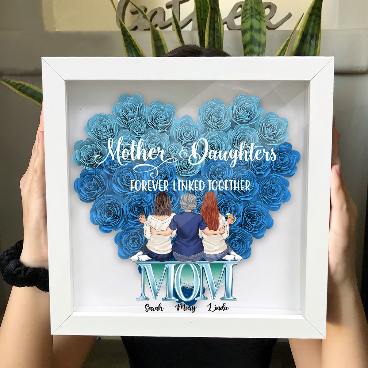 Mother And Daughters - Personalized Mother Flower Shadow Box