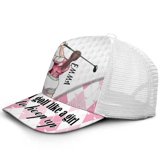 Casquette de golf personnalisée « Golf Like A Girl » (maille blanche)