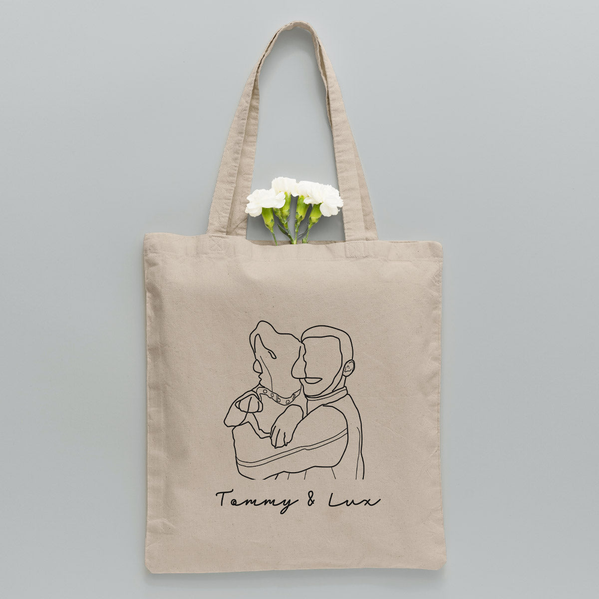 Individuelle Foto-Strichzeichnung – Personalisierte Tragetasche mit Hundestickerei