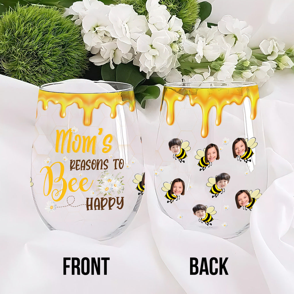 Bee Happy - Gift for grandma, mom - Personalized All Over Wine Glass