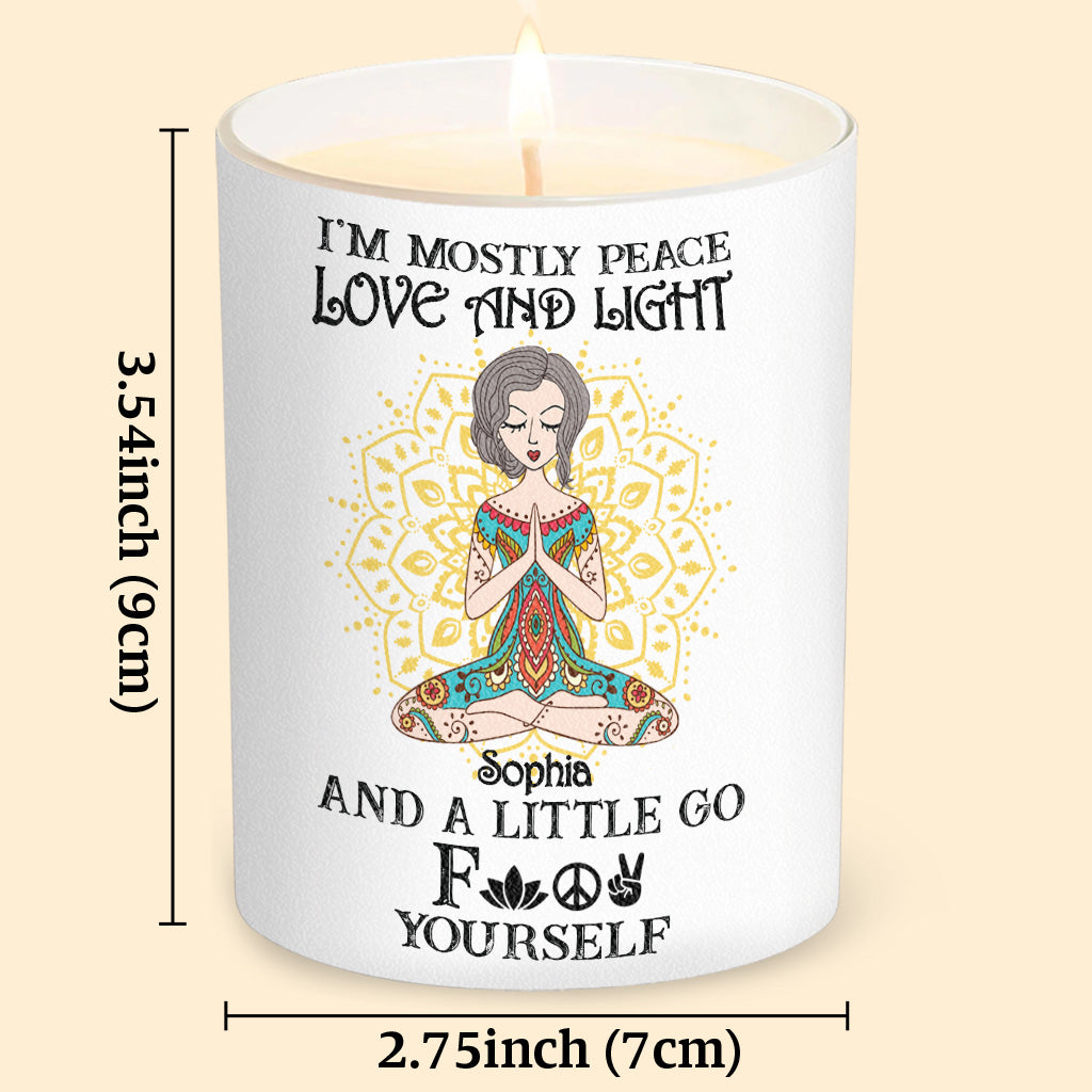I’m Mostly Peace Love And Light - Personalized Yoga Candle With Wooden Lid