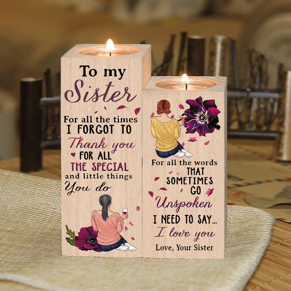 To My Sister - Personalized Sister Candle Holder