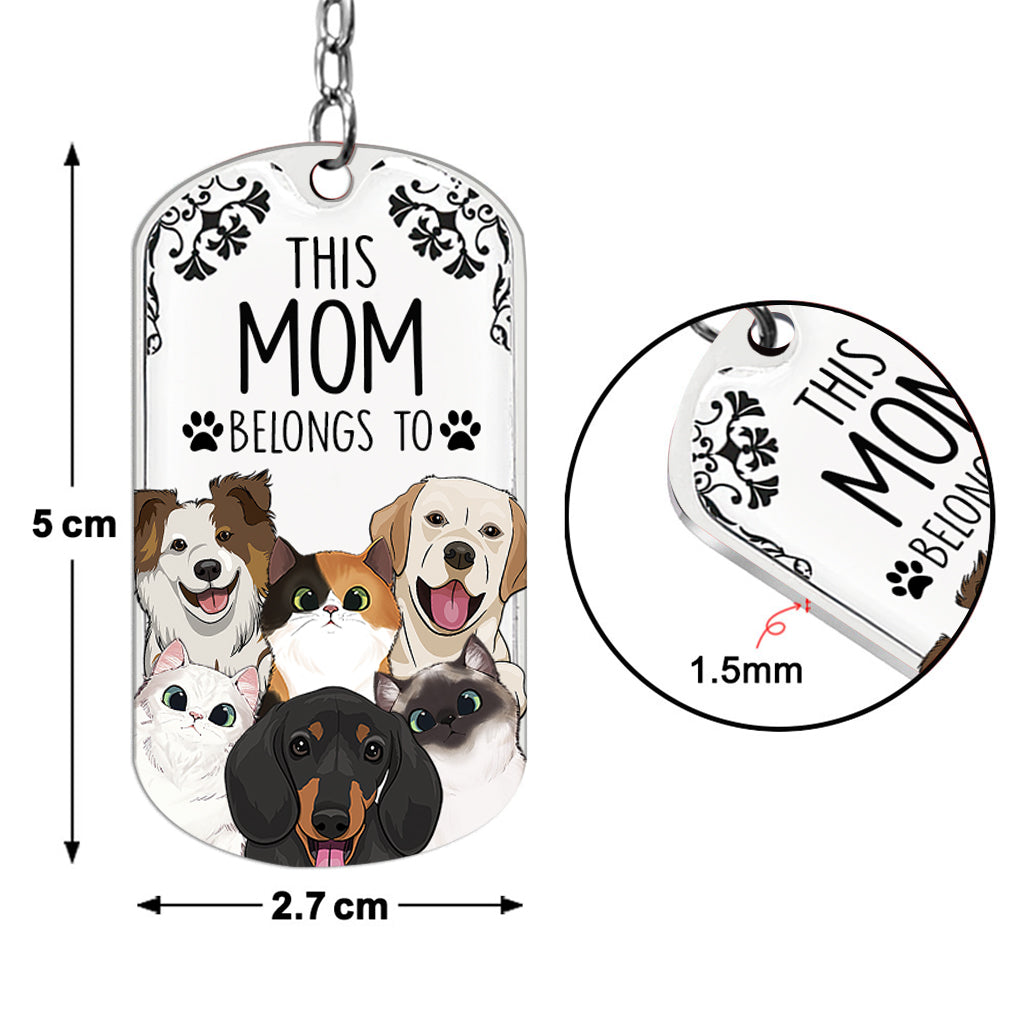 Dieser Mensch gehört zu – Hunde-Geschenk für Katzenliebhaber – Personalisierter Edelstahl-Schlüsselanhänger