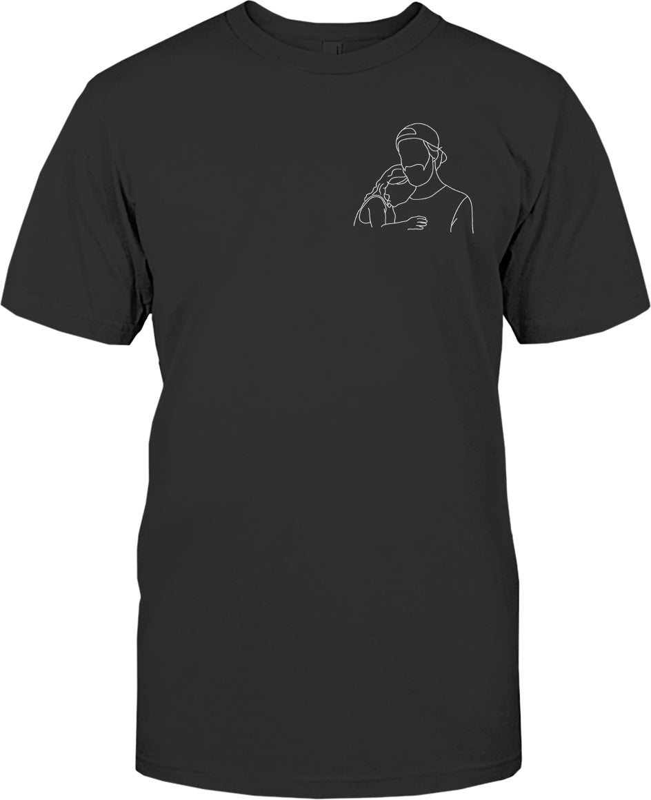 Individuelle Strichzeichnung – Personalisiertes, besticktes T-Shirt für Stiefväter