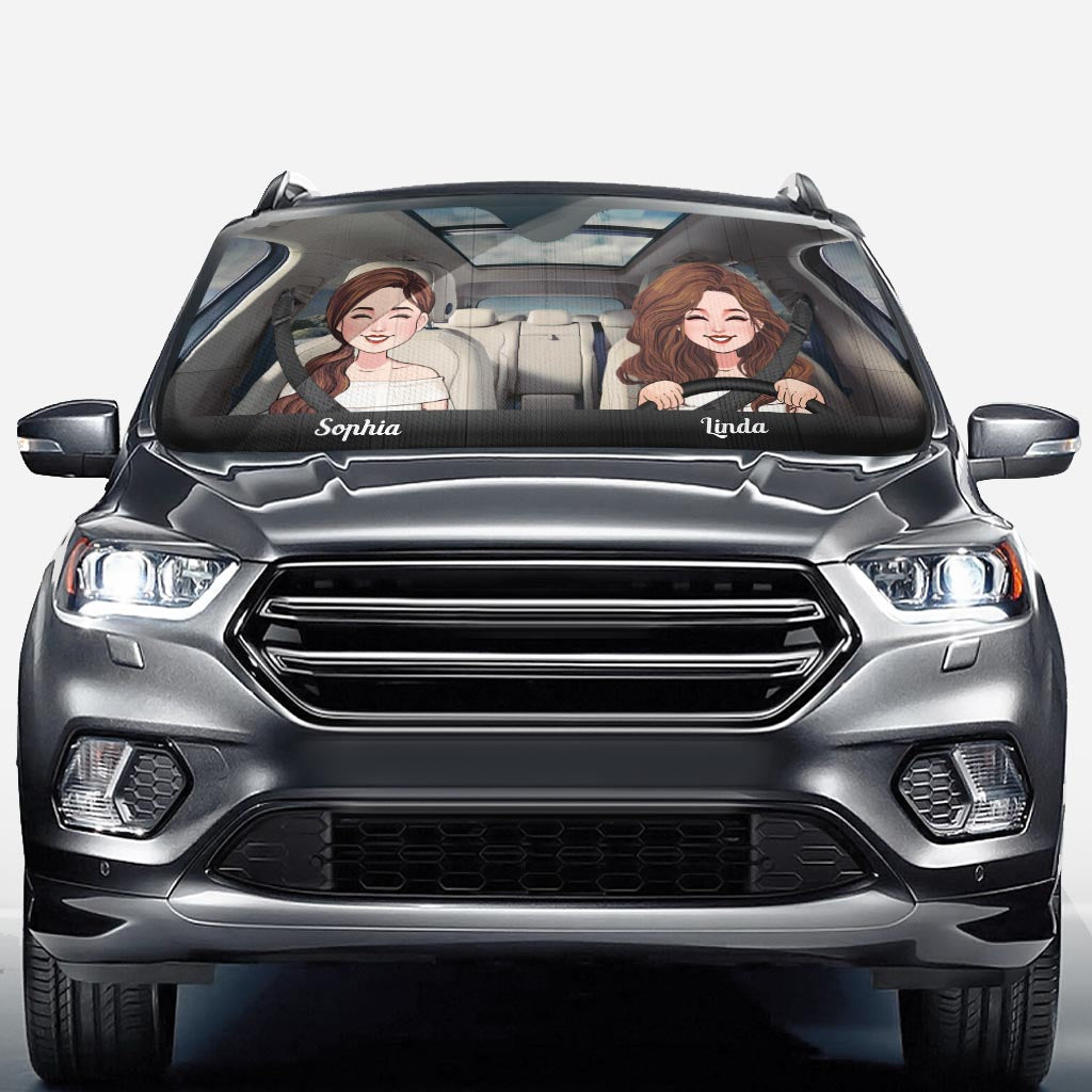 Adventure Awaits - Husband And Wife gift for wife, husband, girlfriend, boyfriend, mom, dad - Personalized Car Sunshade