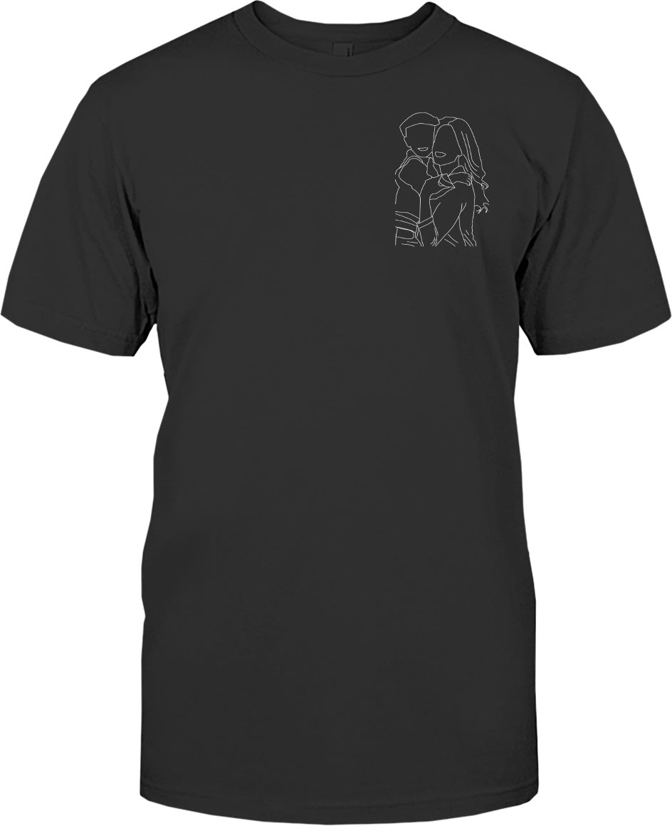 Custom Line Art - Personalized Mother Embroidered T-shirt