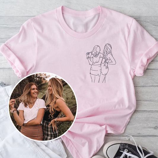 T-shirt brodé personnalisé pour fille - Motifs au trait