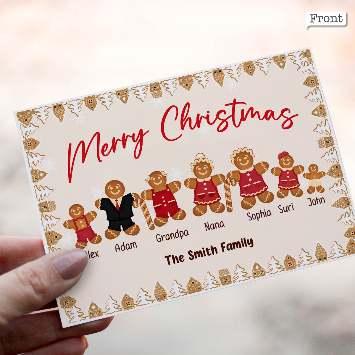 Merry Christmas Gingerbread Family - Personalized Family Greeting Card