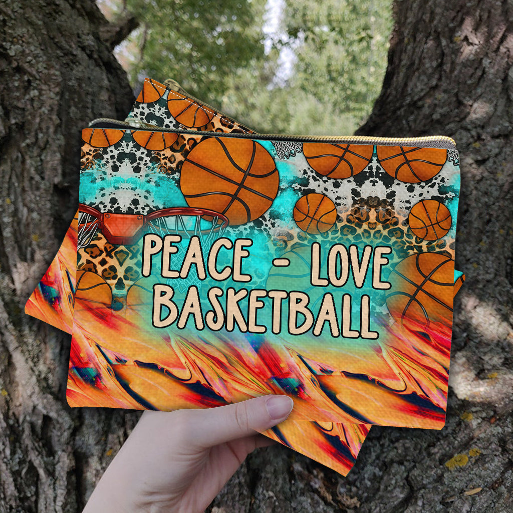 Peace Love Basketball Leopard - Personalized Basketball Pouch