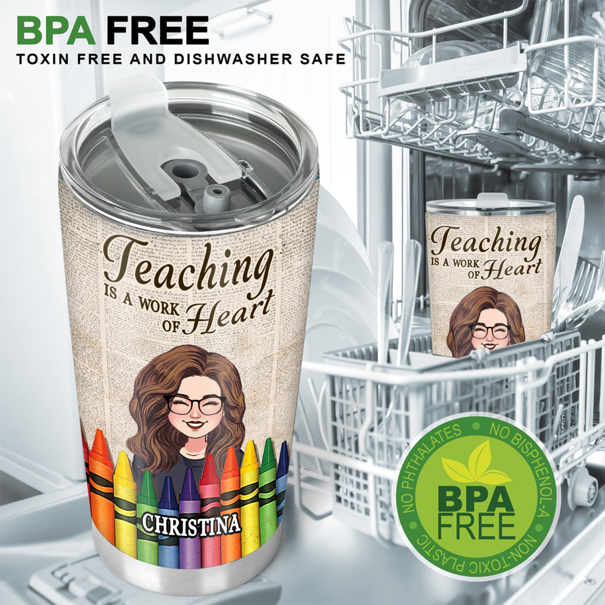 Teaching is a work of heart - Personalized Teacher Tumbler