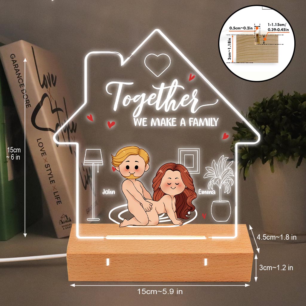Together We Make A Family - Personalized Couple Shaped Plaque Light Base