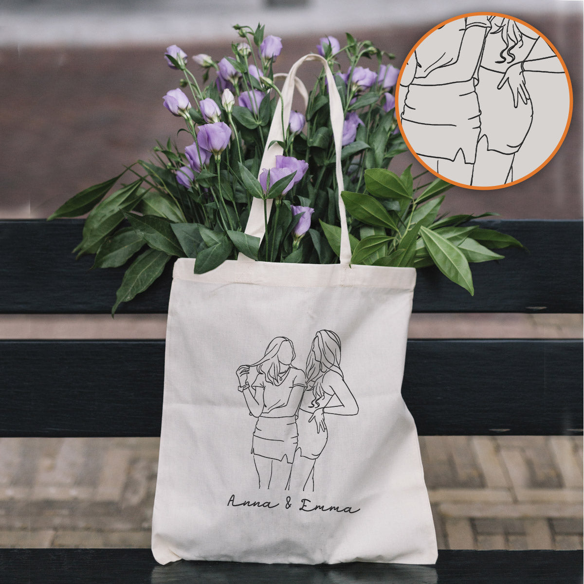 Sac fourre-tout brodé personnalisé avec photo au trait - Sac fourre-tout brodé personnalisé pour tante