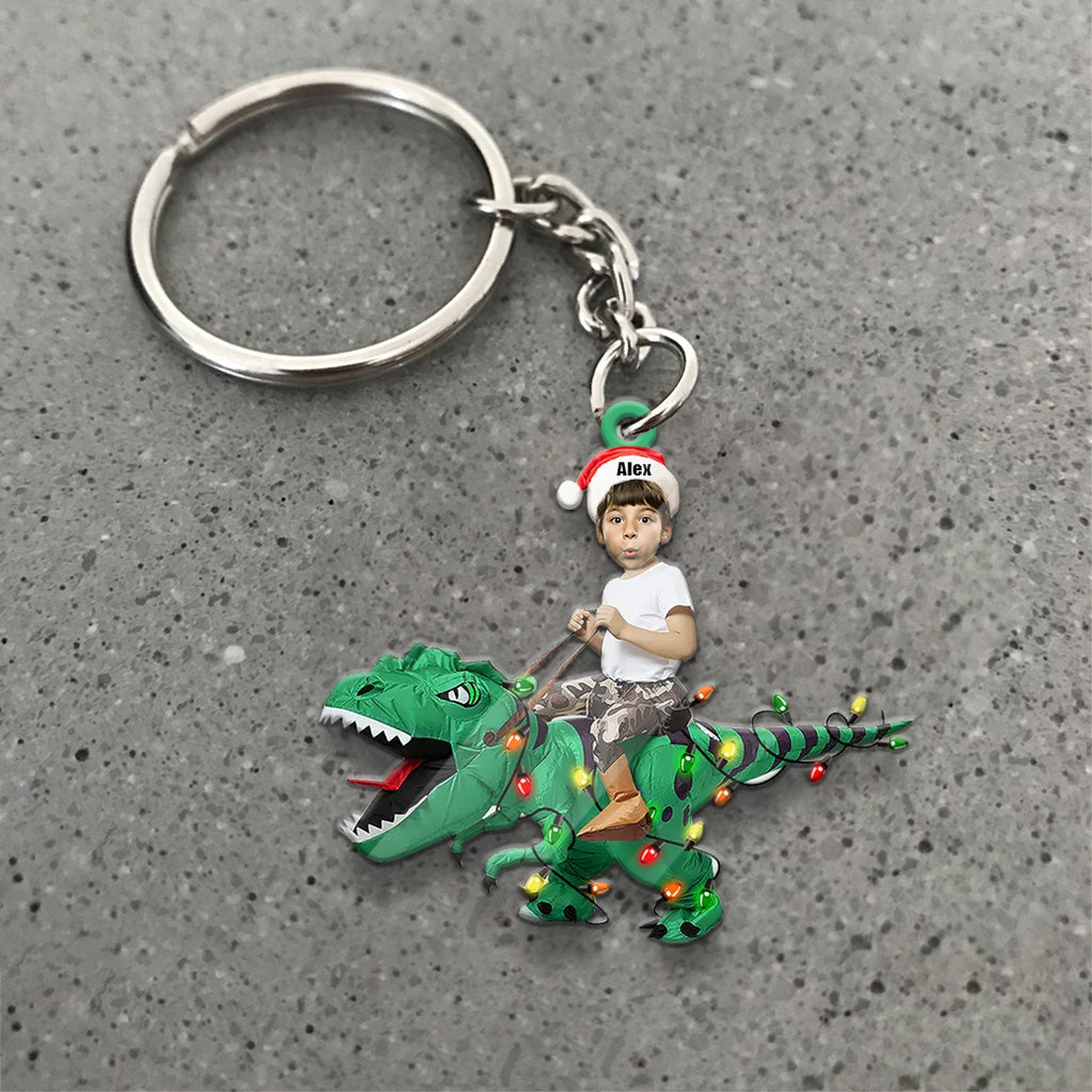 Cute Kid Rides The Dinosaurus - Personalized Kid Keychain